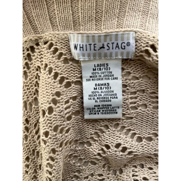 White Stag Ladies M Tan Open Knit Cropped Cocoon Cardigan 100% Cotton - Picture 4 of 4